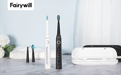 Fairywill Sonic Electric Toothbrush FW-D7 set USB Charge Toothbrushes case for Adult with tooth brush Heads 5 Mode Smart Time - Smarsty