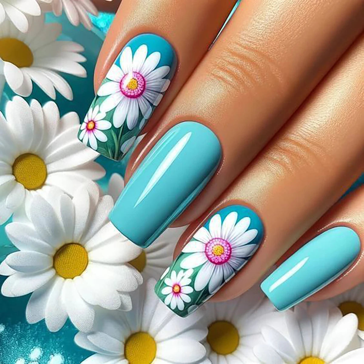 24 Piece Short Square Fake Nails with Colorful French Design - Smarsty