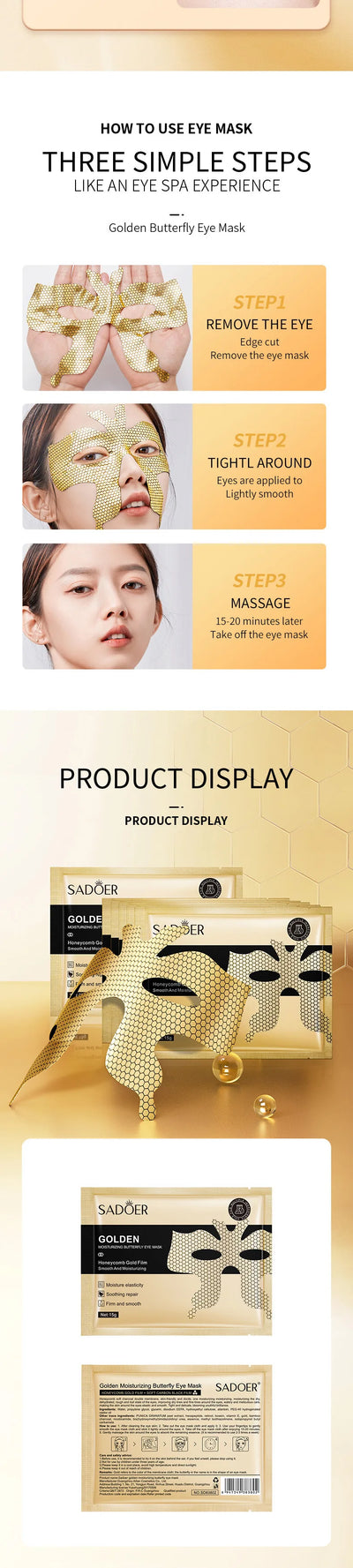 10pcs SADOER Golden Collagen Eye Masks for Dark Circles - Smarsty