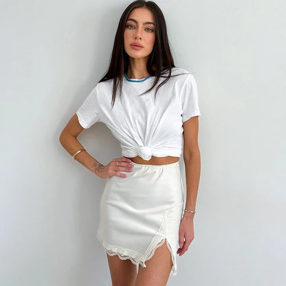 Linad Elegant Satin Embroidery Pencil Skirts Summer Sexy High Waist Split Mini Skirts For Women Fashion Slim Skirt Female 2025 - Smarsty