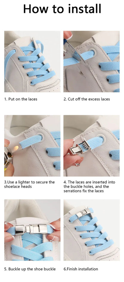 Elastic Laces Sneakers Press Lock Shoelaces Without Ties 8MM Wide Flats No Tie Shoe Laces Kids Adult Sports Running Shoelace NEW