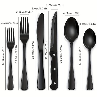 36-Piece Black Silverware Set With Steak Knives, Black Flatware Set Food-Grade Stainless Steel Tableware Cutlery Set