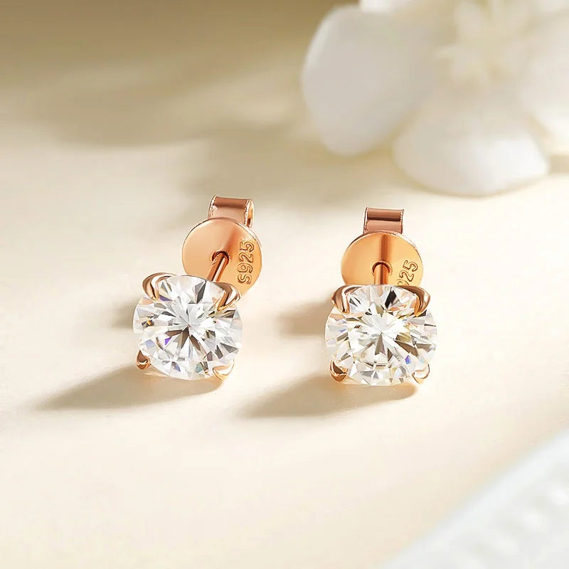 Moissanite Stud Earrings Rose Gold 925 Silver Sparkle - Smarsty