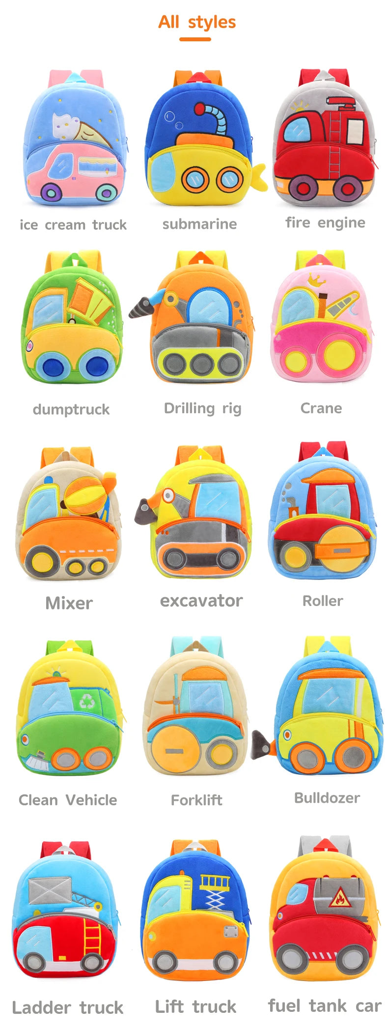 Plush Excavator Kids Backpack For Small School Bags - Smarsty