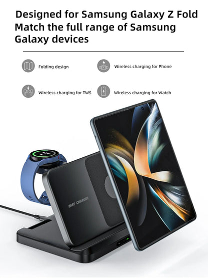 3 In 1 Wireless Charger Stand With Fast Charging Dock - Smarsty