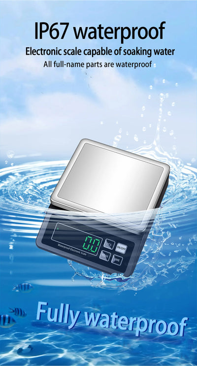 Rechargeable Kitchen Scale IP67 Fully Waterproof Home Kitchen Scale 0.1g/1g High Precision Electronic Balance 3kg/5kg/10kg/15kg by Smarsty