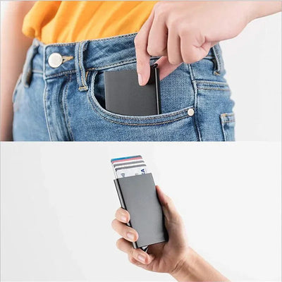 Rfid Credit Card Holder Metal Thin Slim Smart Wallet Men Women Wallets Pop Up Minimalist Small Black Purse Mini Walets for Men - Smarsty