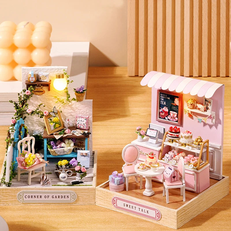 Wooden Mini Miniature Doll House DIY Small House Kit 3D Puzzle Building Assembly House Furniture Toy Children's Birthday Gifts
