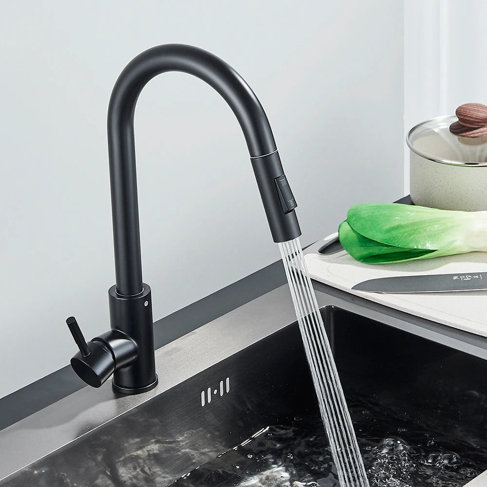 Black Kitchen Faucet with Pull Out Spray Versatile Hot and Cold Water - Smarsty
