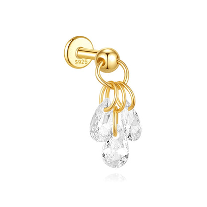 925 Sterling Silver Lotus Tassel Zircon Stud Earrings - Smarsty