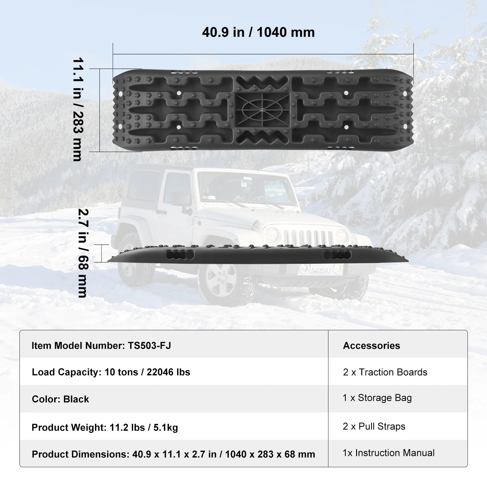 SucceBuy 10 TON Traction Boards with PP Material Recovery Boards for Off-road Vehicle Car Pickup SUV RV Pair Tire Traction Mats