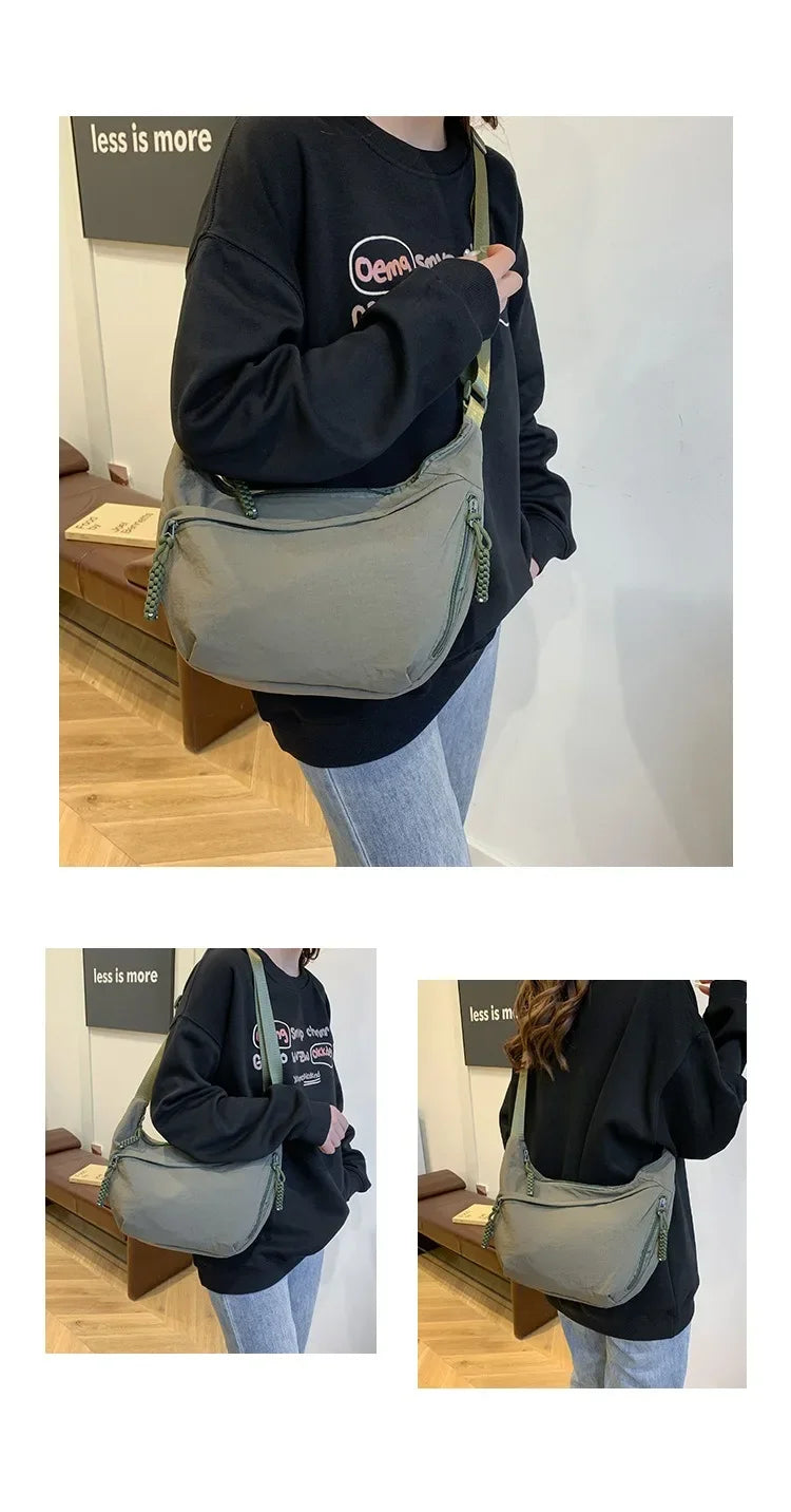 Minimalist Nylon Shoulder Bag With Multifunctional Storage - Smarsty