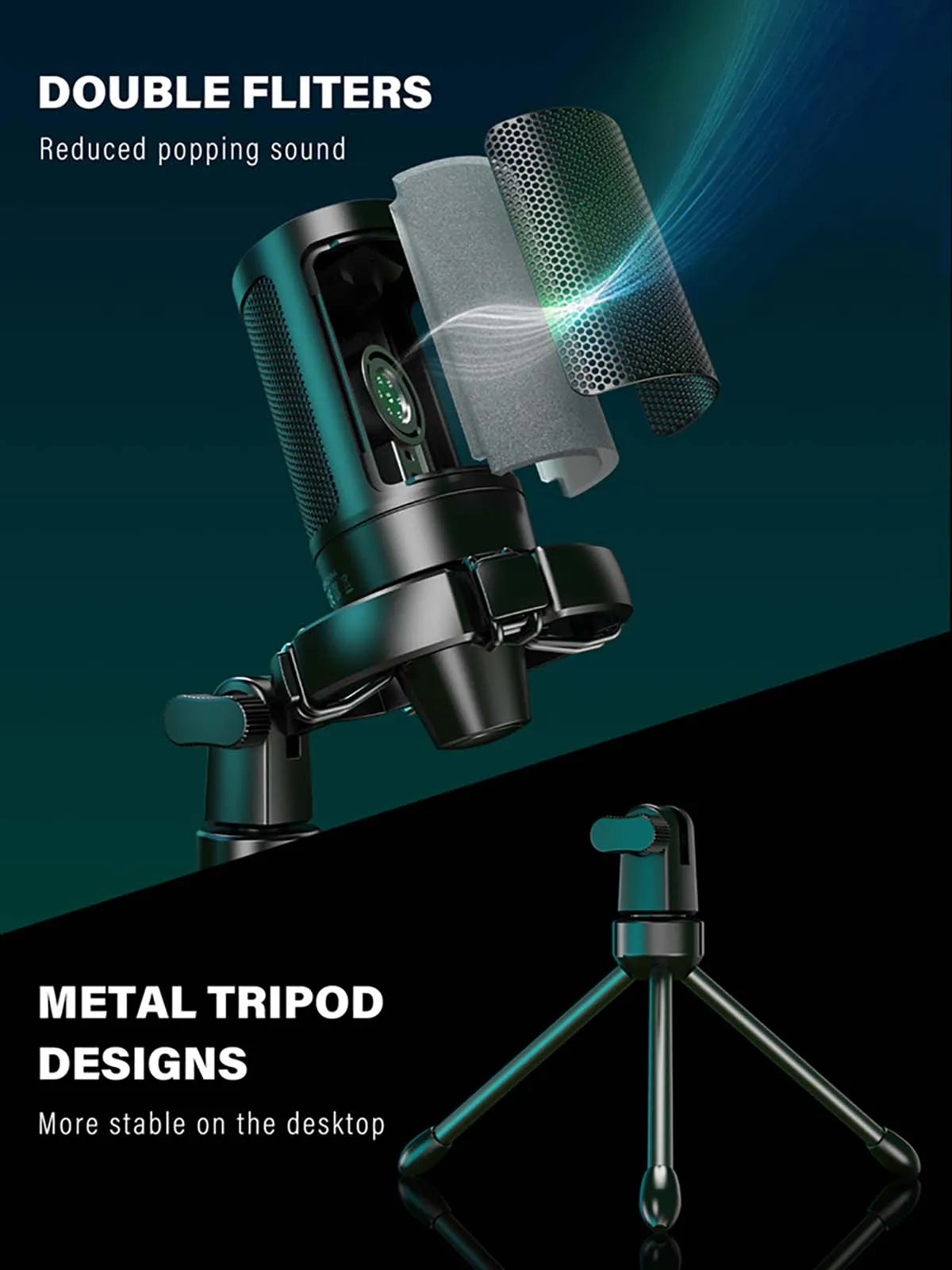 AmpliGame RGB USB Gaming Microphone with Mute Feature - Smarsty