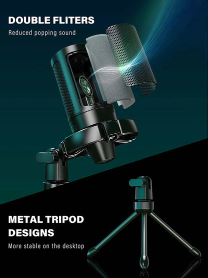 AmpliGame RGB USB Gaming Microphone with Mute Feature - Smarsty