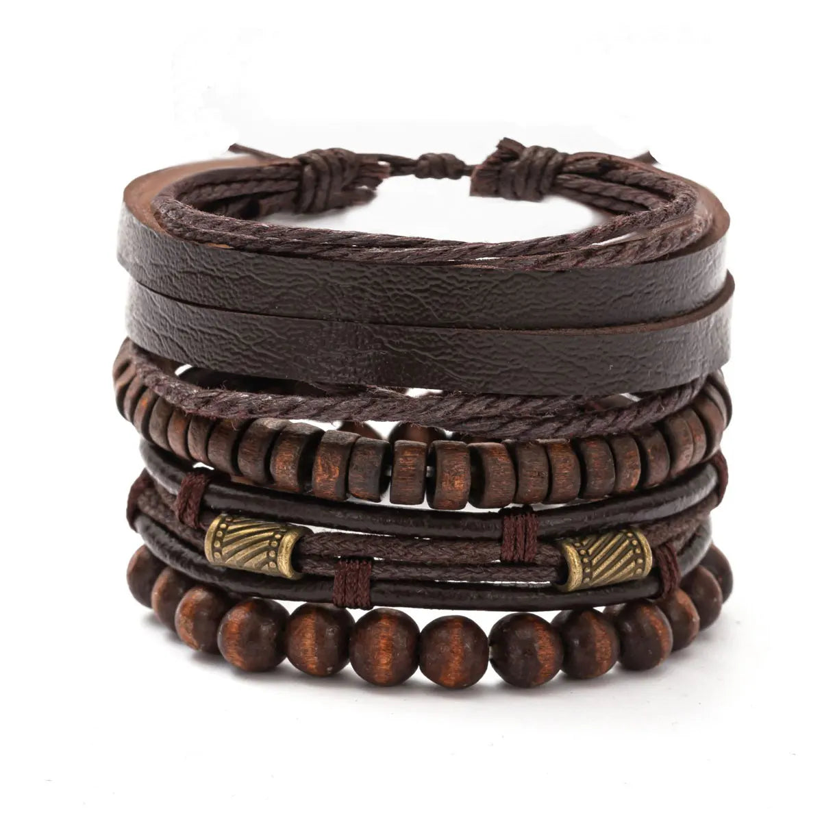 Vintage Multi Layer Wooden Beads Men's Bracelet Set - Smarsty