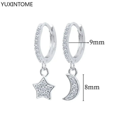 925 Sterling Silver Hoop Earrings White Crystal Luxury - Smarsty