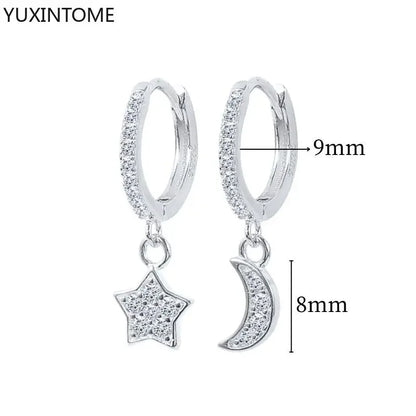 925 Sterling Silver Hoop Earrings White Crystal Luxury - Smarsty