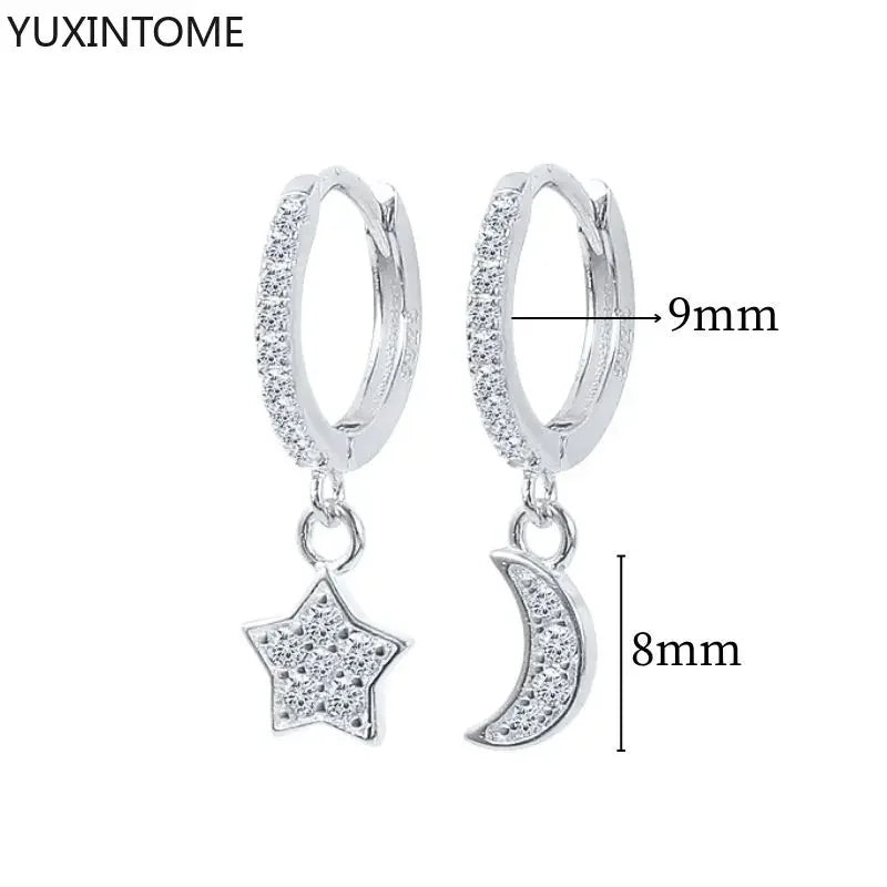 925 Sterling Silver Hoop Earrings White Crystal Luxury - Smarsty