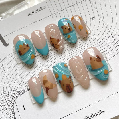 Romantic 24pcs Blue French Style Press On Nails - Smarsty