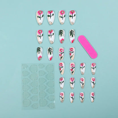24 Piece Set Medium Long Press On Nails with Peach Flower Design - Smarsty