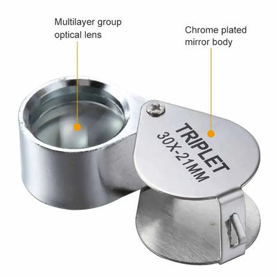 10-30X Pocket Loupe Magnifier Jewelry Magnifying Glass Foldable Diamond Lupa Triplet Jewelers Eye Glass Tool Reading Magnifier - Smarsty