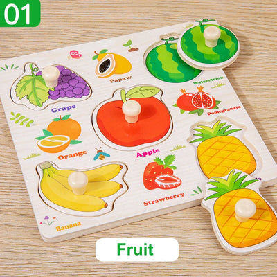 Wooden Puzzle Montessori Toys for Kids Cartoon Animal Traffic Hand Grab Boards Early Learning Educational Toys for Children - Smarsty