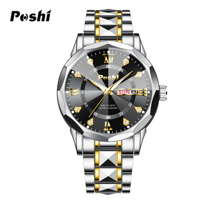 Poshi Men's Waterproof Luminous Quartz Watch with Dual Calendar - Smarsty