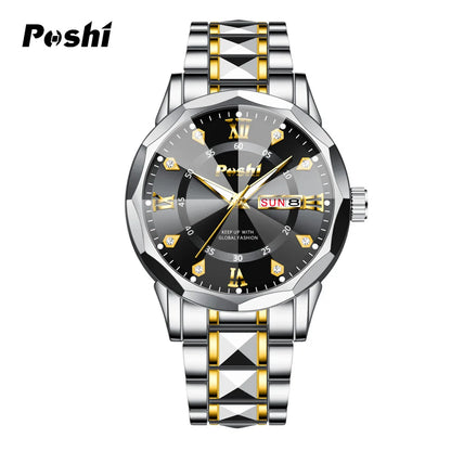 Poshi Men's Waterproof Luminous Quartz Watch with Dual Calendar - Smarsty