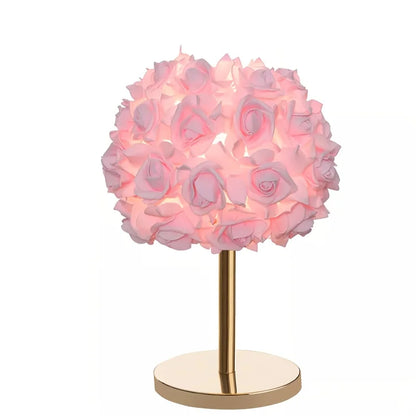 High-End LED Table Lamp with 52 Rose Flower Shade, Polished Metal Base for Bedside, Living Room, and Office Decor