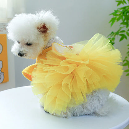 Yellow Flying Sleeve Dog Princess Dress for Autumn Winter - Smarsty