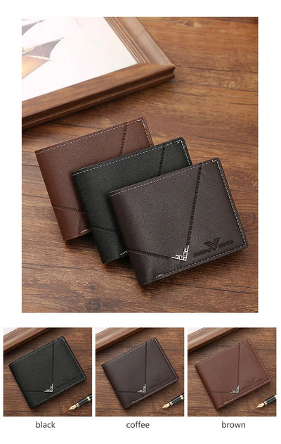 Men's Slim Money Clip Wallet Credit Card ID Holder Casual Male Leather Short Multi Card Holder Purses Business Man Bifold Wallet - Smarsty