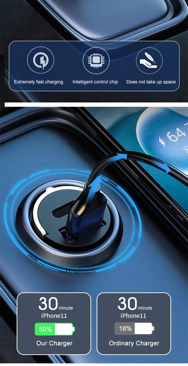 200W mini car charger fast charging for iPhone QC3.0 mini PD USB Type C car mobile phone charger for Xiaomi Samsung Huawei - Smarsty
