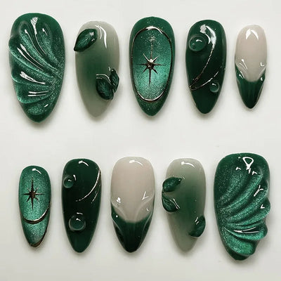 24 Pcs Metallic Cat Eye French Press On Nails - Smarsty