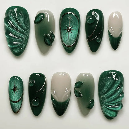 24 Pcs Metallic Cat Eye French Press On Nails - Smarsty