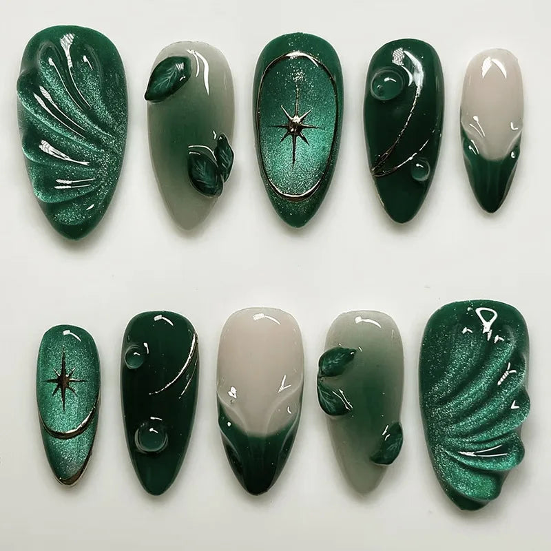 24 Pcs Metallic Cat Eye French Press On Nails - Smarsty