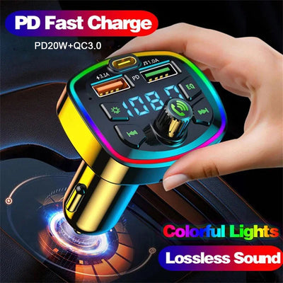 Car Bluetooth 5.0 FM Transmitter Wireless Adapter Mic Audio Receiver Auto MP3 Player 2.1A Dual USB Fast Charger Car Accessories - Smarsty