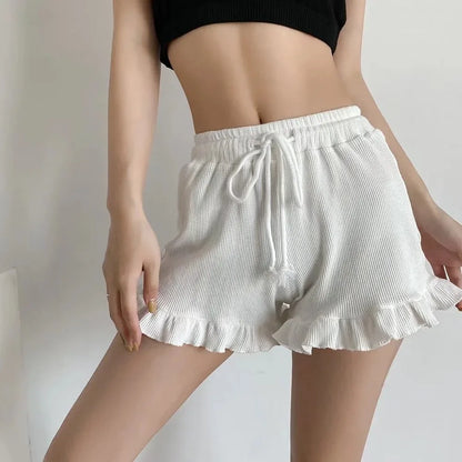 Casual Elastic-waisted Sweatpants Fashion Y2K Summer Waffle Shorts High Waist Lace Hot Pants Women
