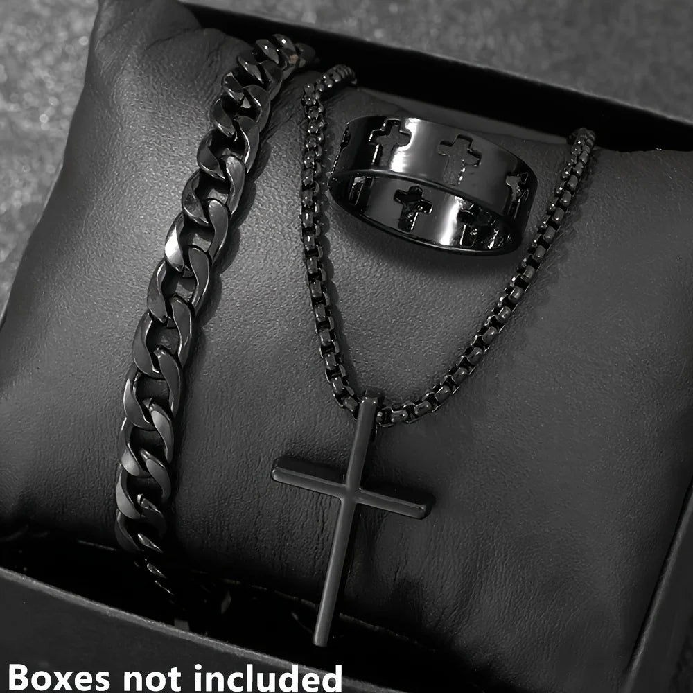 Men's 3 Piece Alloy Jewelry Set with Cross Pendant - Smarsty