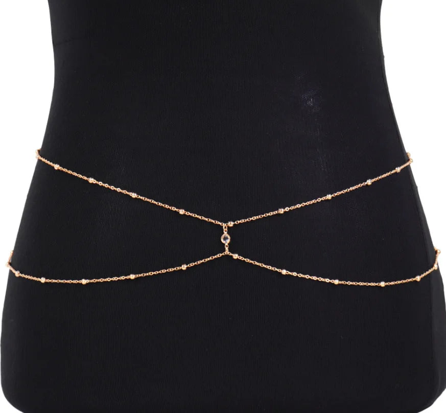 Clear Rhinestone Beaded Belly Chain Body Jewelry - Smarsty