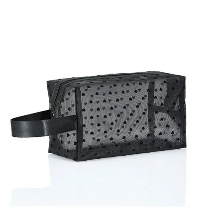 Heart Shaped Nylon Mesh Cosmetic Bag Zipper Organizer - Smarsty