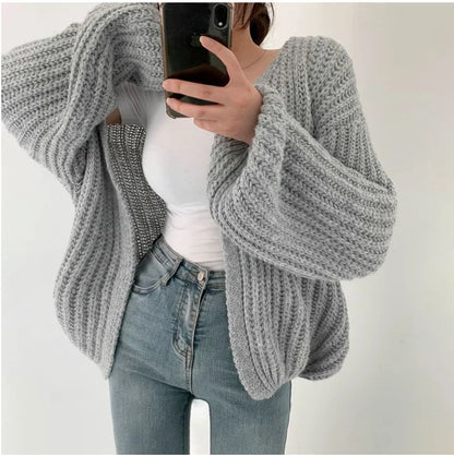 Vintage Harajuku Lantern Sleeve Women Cardigan Sweater Casual Korean Fall Streetwear Tops Coat Chic Lazy Wind Y2k Sweater - Smarsty