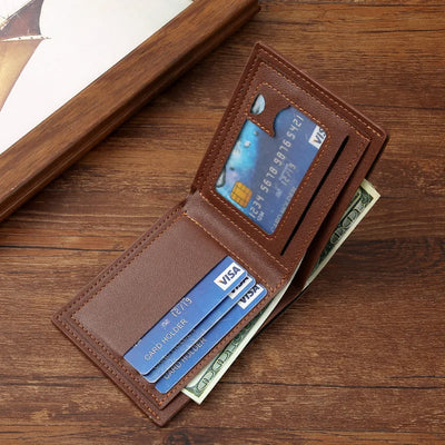 Men's Short Leather Slim Wallets Business Man Money Clip Credit Card Holder Purse Thin Minimalist Bifold Wallet - Smarsty