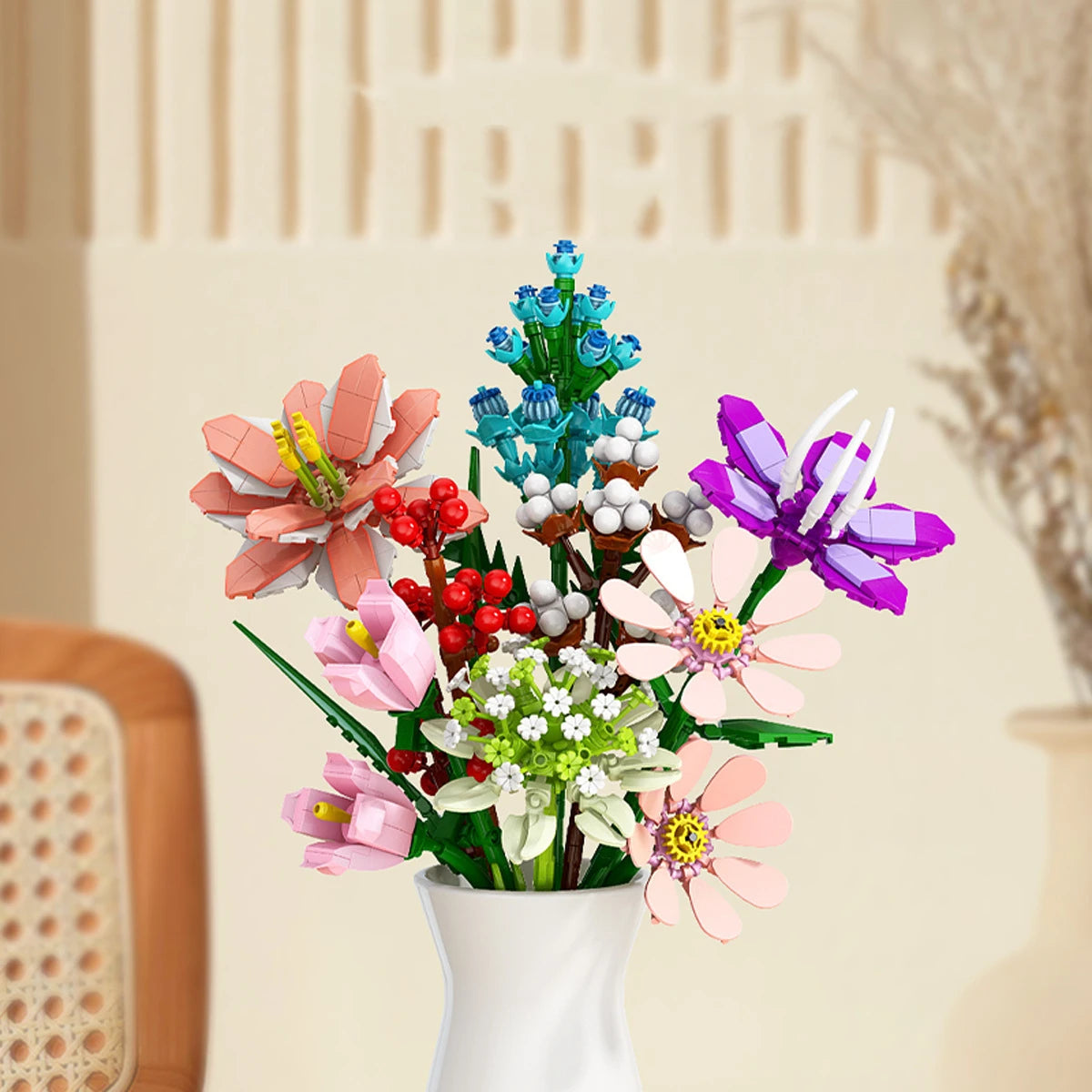 13 Styles Pretty Flower Building Blocks Rose Valentine's Lavender Peach Lily Of The Valley Tulip Bricks DIY Home Ornaments by Smarsty