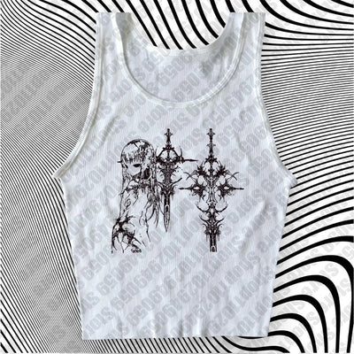 Y2k Style Aesthetic Sweet Sexy Tank Tops Women Sleeveless Casual Cartoon Print Tanks Harajuku All Match Cropped Grunge Emo Girls - Smarsty