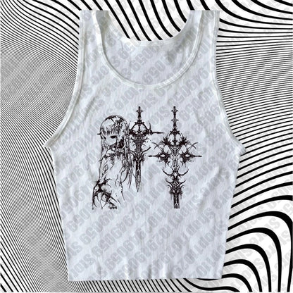 Y2k Style Aesthetic Sweet Sexy Tank Tops Women Sleeveless Casual Cartoon Print Tanks Harajuku All Match Cropped Grunge Emo Girls