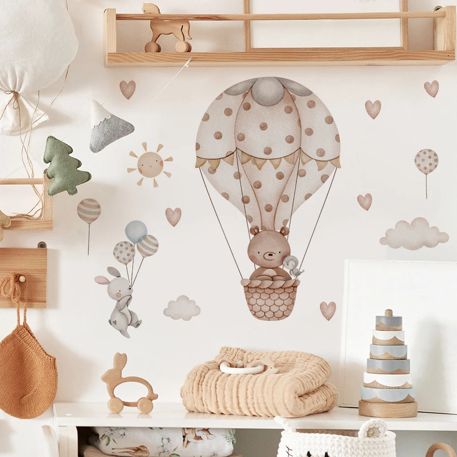 Cartoon Hot Air Balloon Animal Wall Stickers for Nursery - Smarsty