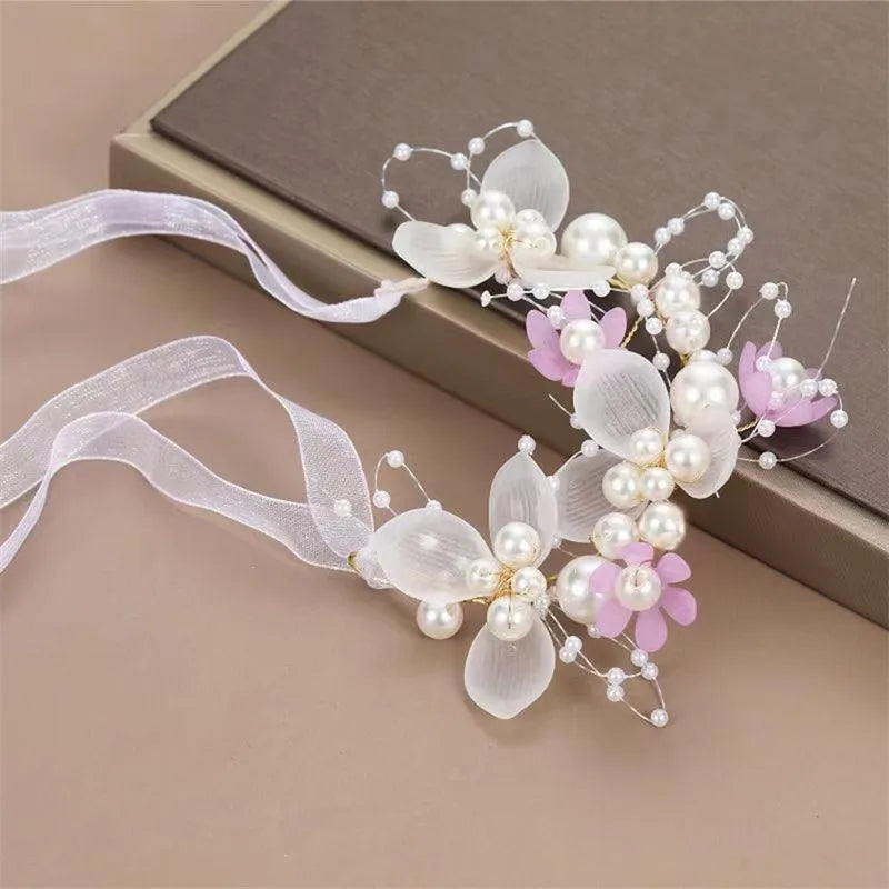 Bohemian Pearl Flower Headband For Girls Wedding Bridal - Smarsty
