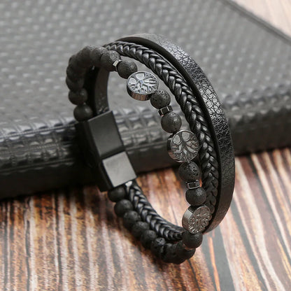 Men Leather Bracelet with Tiger Eye Beads Stylish Gift - Smarsty