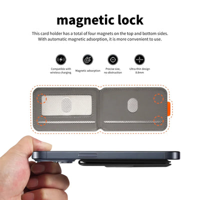 Luxury Leather Cellphone Magsafe Magnetic Card Holder For IPhone 14 13 15 16 17 Pro Max 16Plus RFID Anti-Skimming Bank ID Card - Smarsty