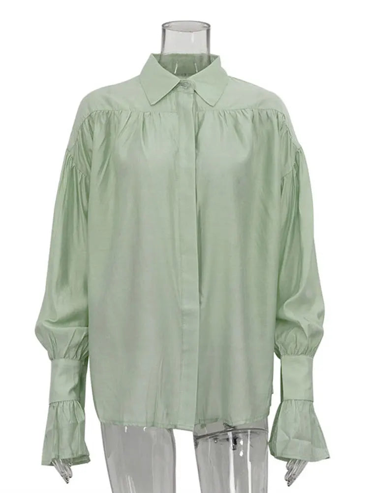 Tossy Casual Loose See-Through Shirts Women's Autumn Lapel Long Sleeve Patchwork Blouse Top Streetwear Female Solid Shirts Top - Smarsty
